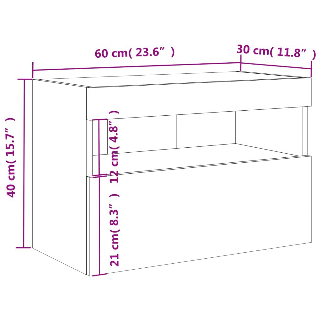 vidaXL Έπιπλο Τοίχου Τηλεόρασης με LED Καφέ Δρυς 60x30x40 εκ.