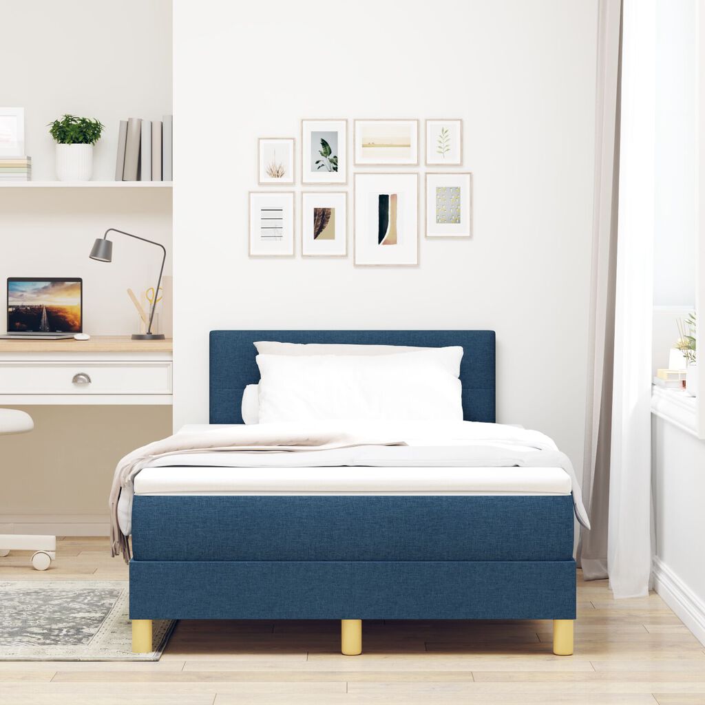 vidaXL Κρεβάτι Box Spring με Στρώμα Μπλε 120x200 εκ Ύφασμα