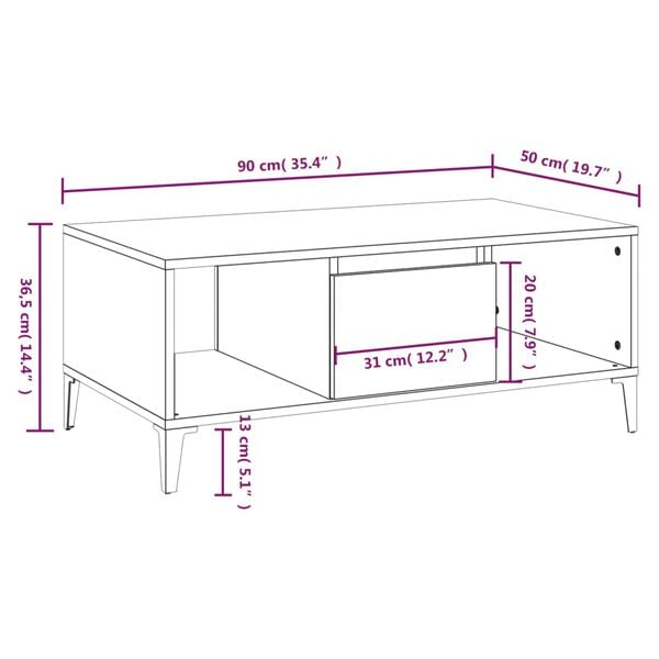 vidaXL Τραπεζάκι Σαλονιού Καπνιστή Δρυς 90x50x36,5 εκ. Επεξεργ. Ξύλο