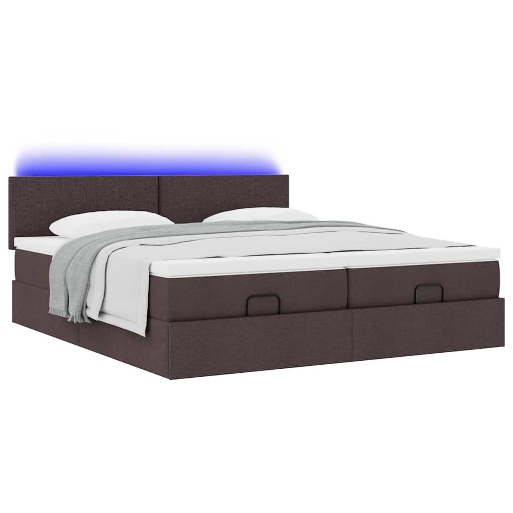 vidaXL Οθωμανικό κρεβάτι με στρώματα&LEDs Σκούρο καφέ 200x200cm ύφασμα