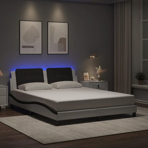 vidaXL Πλαίσιο Κρεβατιού με LED Λευκό/Μαύρο 160x200εκ. Συνθετικό Δέρμα
