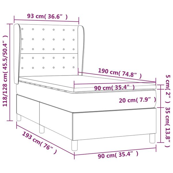 vidaXL Κρεβάτι Boxspring με Στρώμα Γκρι 90x190 εκ. από Συνθετικό Δέρμα