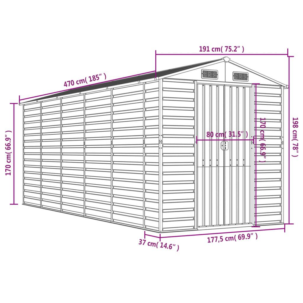 vidaXL Αποθήκη Κήπου Καφέ 191x470x198 εκ. Γαλβανισμένο Ατσάλι