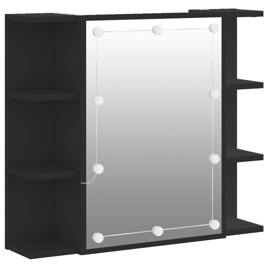 vidaXL Έπιπλο Καθρέπτη με LED Μαύρο 70 x 16,5 x 60 εκ.