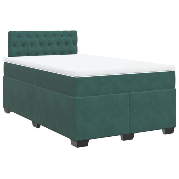 vidaXL Κρεβάτι Boxspring με Στρώμα Σκούρο Πράσινο 120x200εκ. Βελούδινο