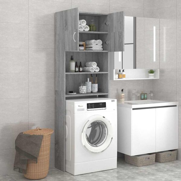 vidaXL Ντουλάπι Πλυντηρίου Γκρι Sonoma 64 x 25,5 x 190 εκ.