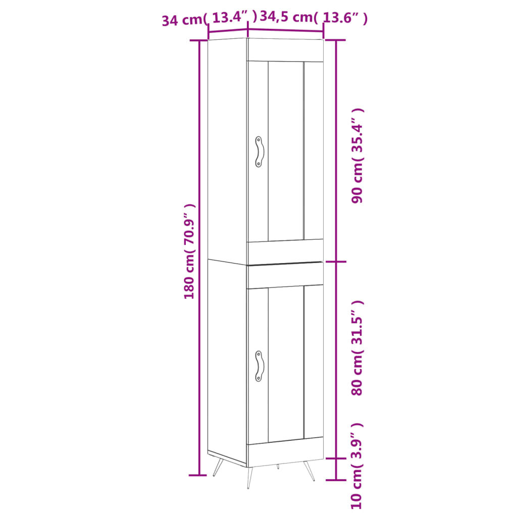 vidaXL Ντουλάπι Μαύρο 34,5 x 34 x 180 εκ. από Επεξεργασμένο Ξύλο