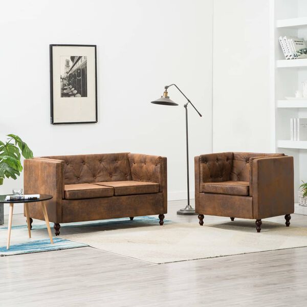 vidaXL &Sigma;&epsilon;&tau; &Kappa;&alpha;&nu;&alpha;&pi;έ&delta;&omega;&nu; Chesterfield 2 &tau;&epsilon;&mu;. &Kappa;&alpha;&phi;έ &Upsilon;&phi;&alpha;&sigma;&mu;. &Tau;&alpha;&pi;&epsilon;&tau;&sigma;&alpha;&rho;ί&alpha; &Sigma;&omicron;&upsilon;έ&nu;&tau;
