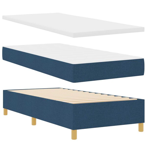 vidaXL Κρεβάτι Box Spring με Ματράς & LED Μπλε 90x200 εκ. Υφασμάτινο