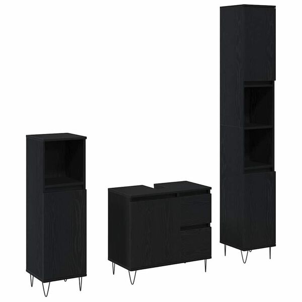 vidaXL Σετ Επίπλων Μπάνιου με πόρτα 3 pcs Μαύρη Οξυά 30 x 30 x 190 εκ