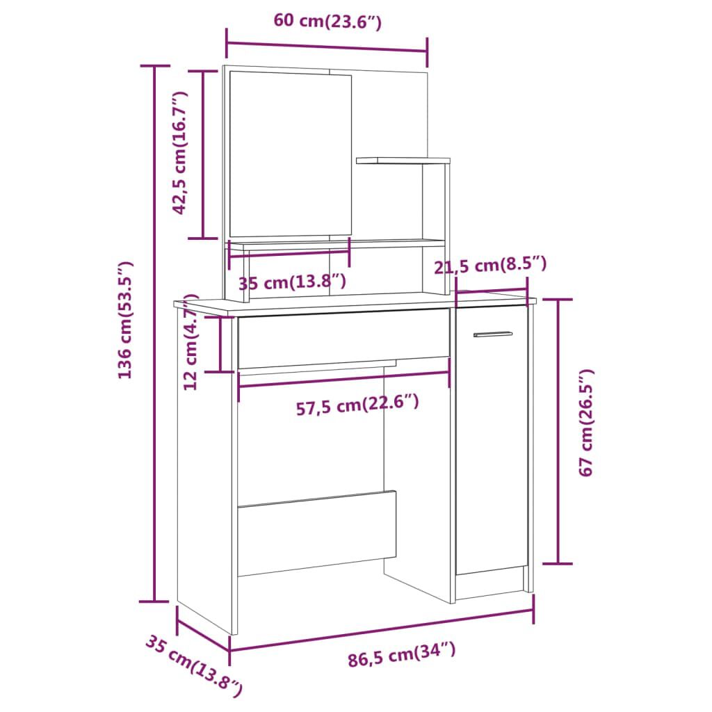 vidaXL Μπουντουάρ Σετ Καφέ Δρυς 86,5 x 35 x 136 εκ.