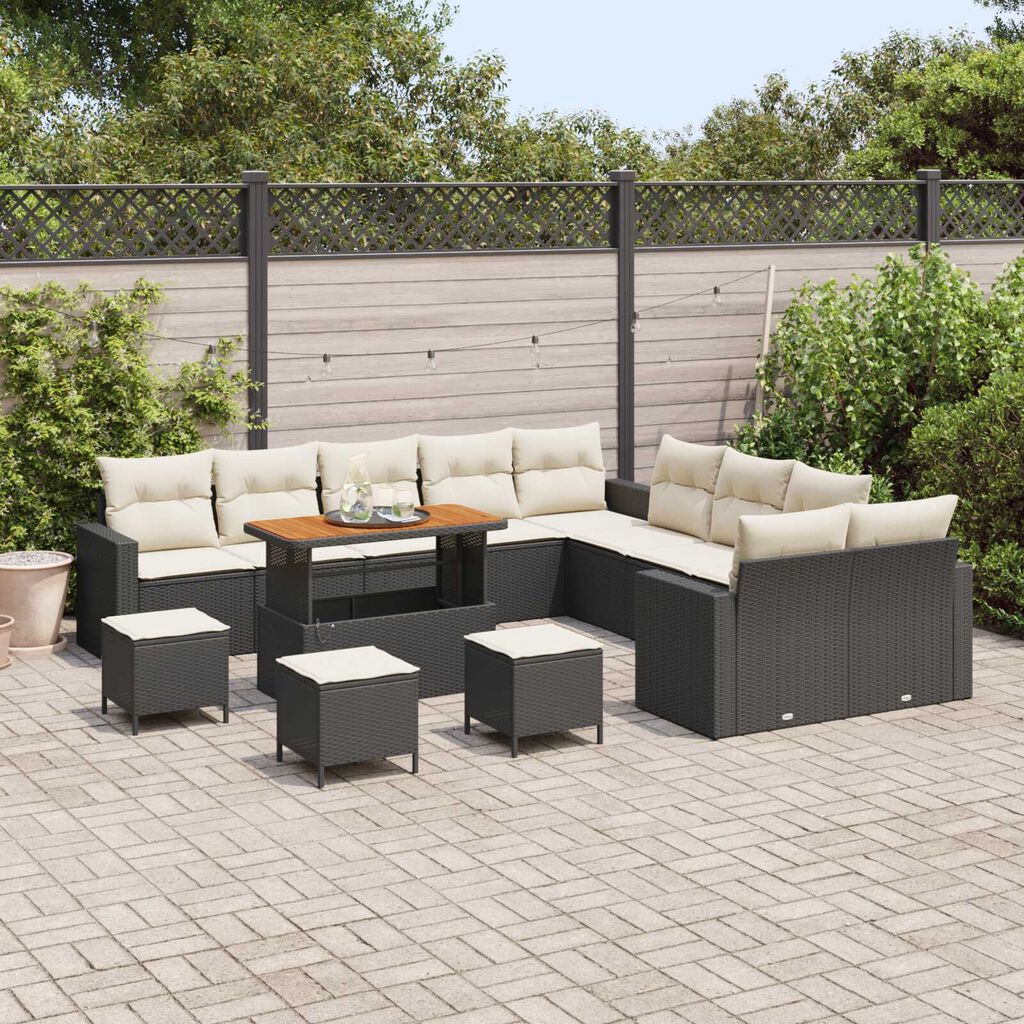 vidaXL Σετ Καναπέ Κήπου 14 pcs Μαύρο και κρεμ 110 x 55 x 71 εκ