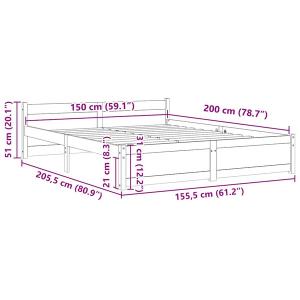vidaXL Πλαίσιο Κρεβατιού Λευκό 150 x 200 εκ. Μασίφ Ξύλο King Size