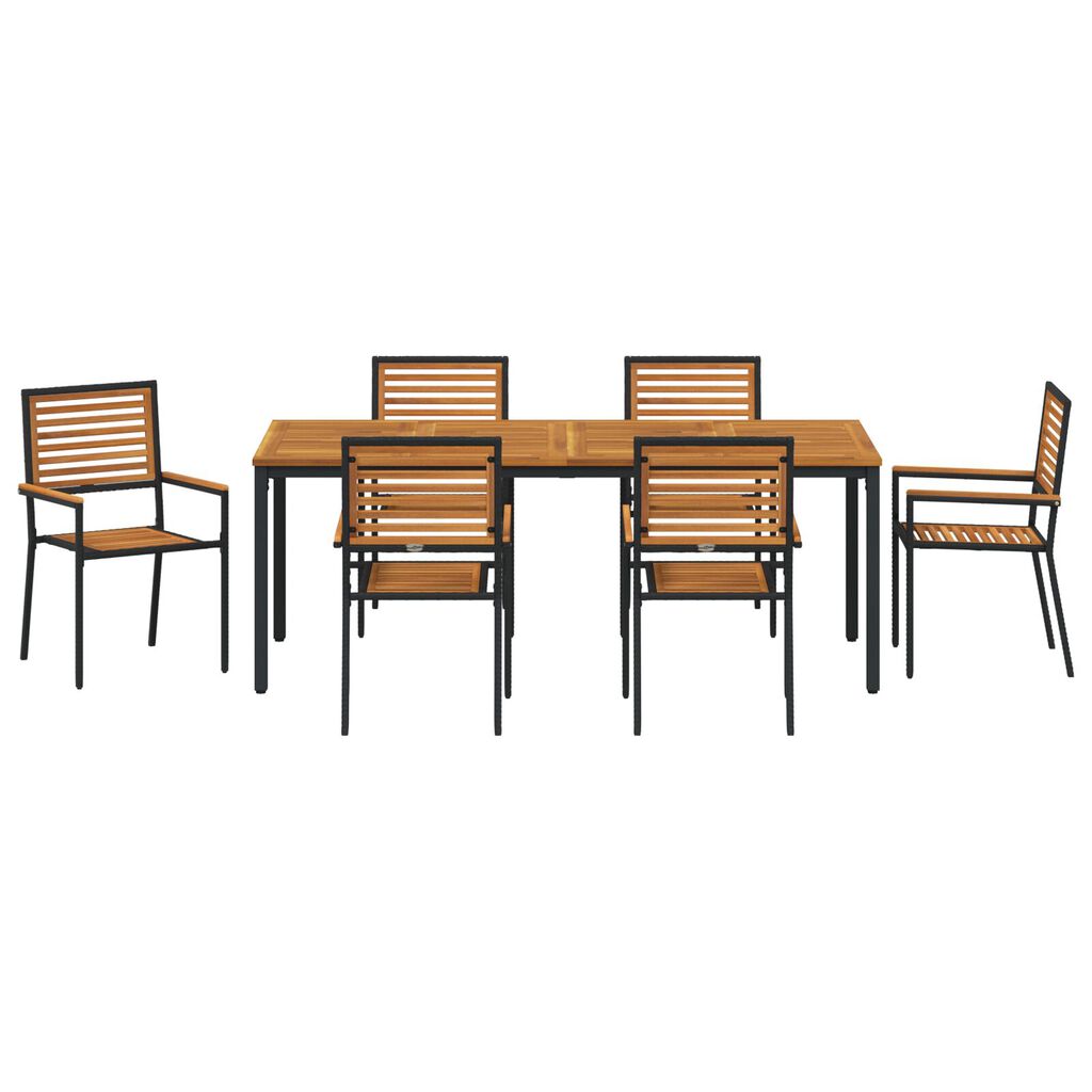 vidaXL Σέτ φαγητού για κήπο 7 pcs Μαύρο 200 x 100 x 75 cm
