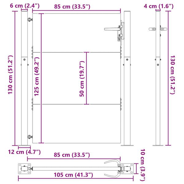 vidaXL Πύλη Κήπου Μαύρο 105 x 125 cm Ατσάλι με Επικάλυψη Πούδρας
