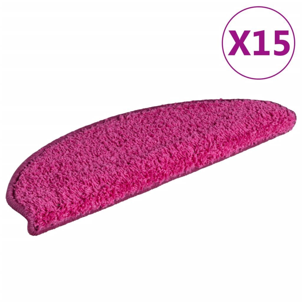 vidaXL Πατάκια Σκάλας Μοκέτα 15 τεμ. Ροζ 65 x 21 x 4 εκ.