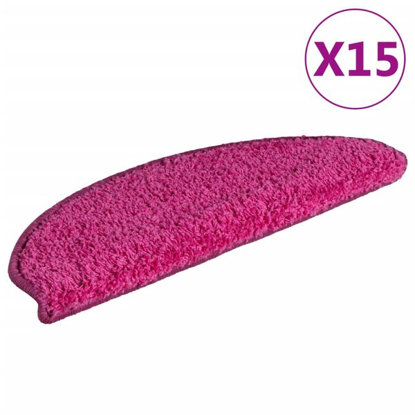 vidaXL Πατάκια Σκάλας Μοκέτα 15 τεμ. Ροζ 65 x 21 x 4 εκ.