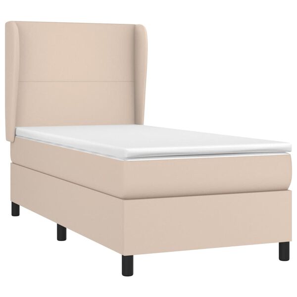 vidaXL Κρεβάτι Boxspring με Στρώμα Καπουτσίνο 90x190εκ.από Συνθ. Δέρμα