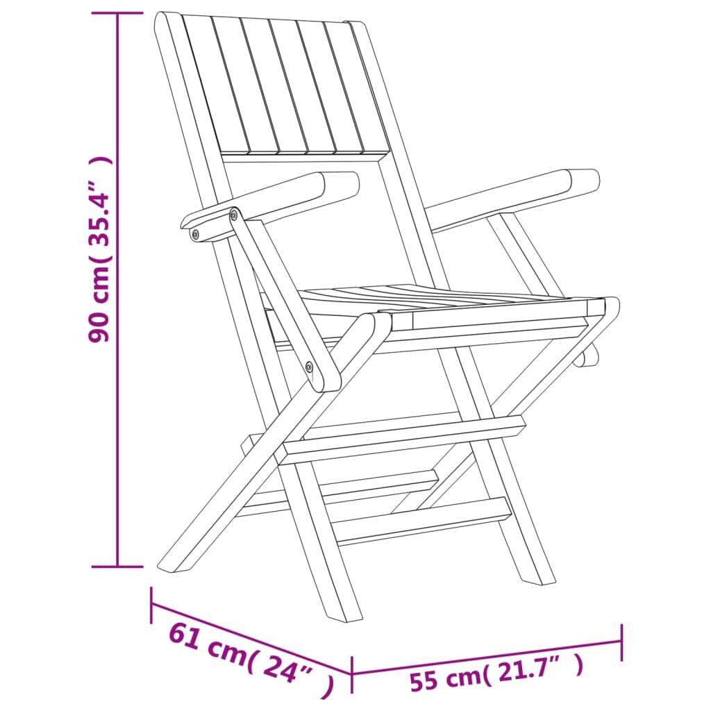 vidaXL Καρέκλες Κήπου Πτυσσόμενες 4 τεμ. 55x61x90 εκ. Μασίφ Ξύλο Teak