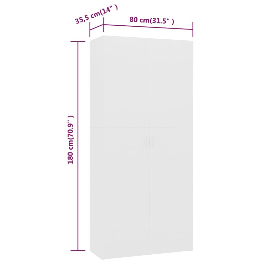 vidaXL Παπουτσοθήκη Λευκή 80 x 35,5 x 180 εκ. από Επεξ. Ξύλο