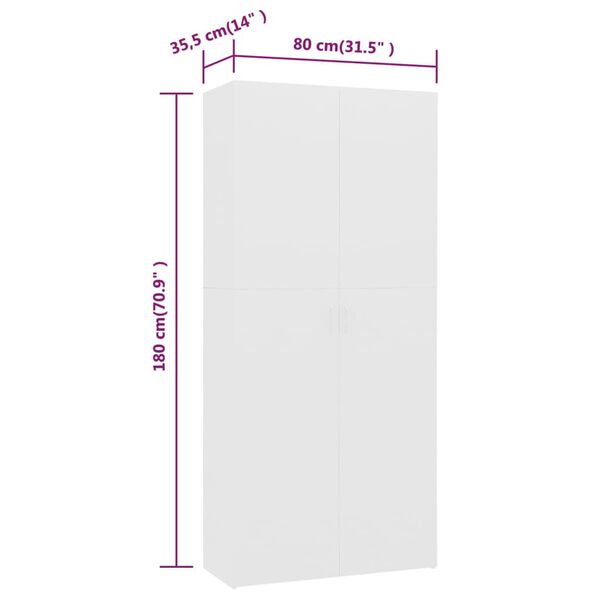 vidaXL Παπουτσοθήκη Λευκή 80 x 35,5 x 180 εκ. από Επεξ. Ξύλο