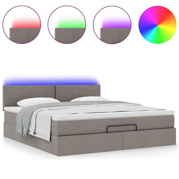 vidaXL Οθωμανικό κρεβάτι με στρώμα & LEDs Taupe 160x200cm ύφασμα