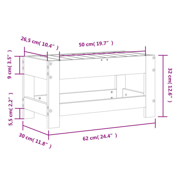 vidaXL Υποπόδιο Κήπου Λευκό 62x30x32 εκ. από Μασίφ Ξύλο Πεύκου