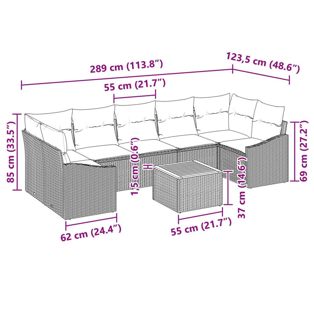 vidaXL Σετ Καναπέ Κήπου 8 pcs Μπεζ και λευκό