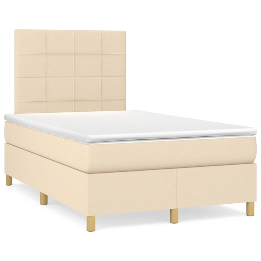 vidaXL Κρεβάτι Boxspring με Στρώμα Κρεμ 120x200 εκ. Υφασμάτινο