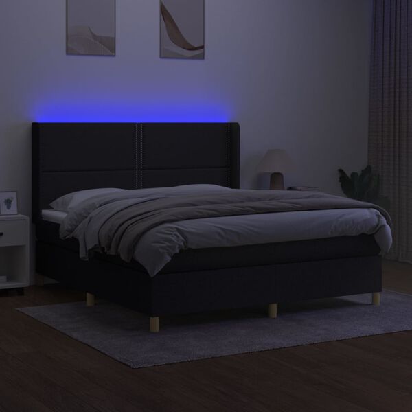 vidaXL &Kappa;&rho;&epsilon;&beta;ά&tau;&iota; Boxspring &mu;&epsilon; &Sigma;&tau;&rho;ώ&mu;&alpha; & LED &Mu;&alpha;ύ&rho;&omicron; 160x200 &epsilon;&kappa;. &Upsilon;&phi;&alpha;&sigma;&mu;ά&tau;&iota;&nu;&omicron;