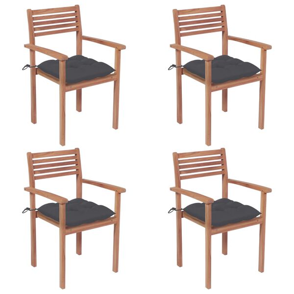 vidaXL Καρέκλες Κήπου 4 τεμ. από Μασίφ Ξύλο Teak με Ανθρακί Μαξιλάρια
