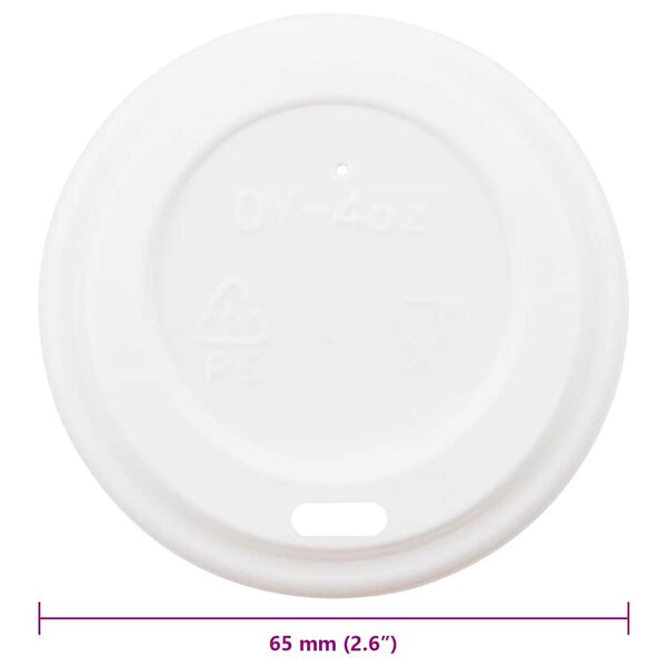 vidaXL Χάρτινα καπάκια καφέ Ø60 mm 4oz 1000 τεμάχια Λευκό πλαστικό