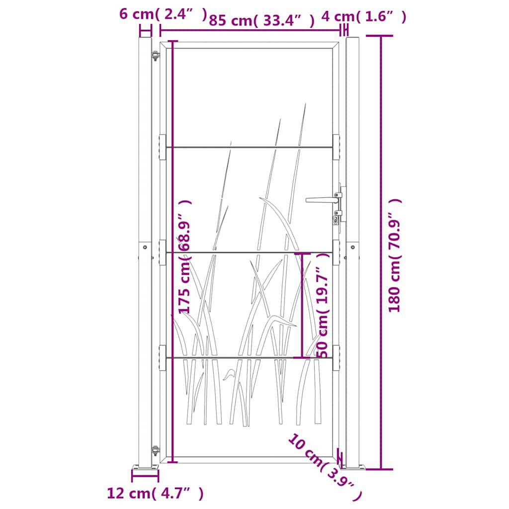 vidaXL Πύλη Κήπου με Σχέδιο Γρασίδι 105 x 180 εκ. από Ατσάλι Corten