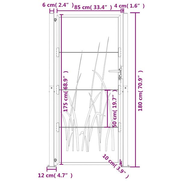 vidaXL Πύλη Κήπου με Σχέδιο Γρασίδι 105 x 180 εκ. από Ατσάλι Corten