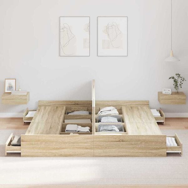 vidaXL Κρεβάτι με αποθηκευτικό χώρο Sonoma Δρυς 200 x 200 cm
