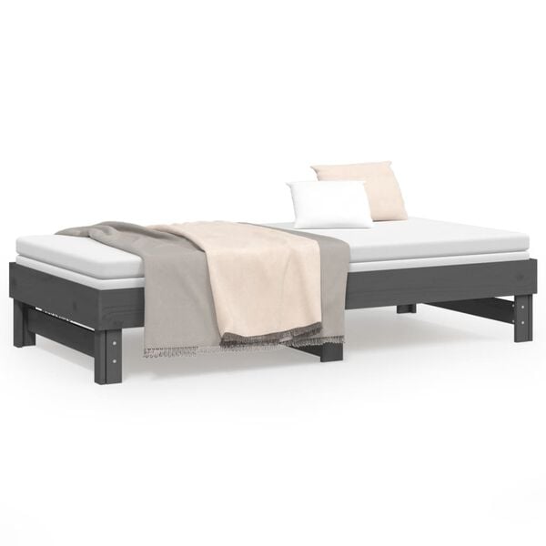 vidaXL Καναπές Κρεβάτι Συρόμενος Γκρι 2x(90x190) εκ. Μασίφ Ξύλο Πεύκου