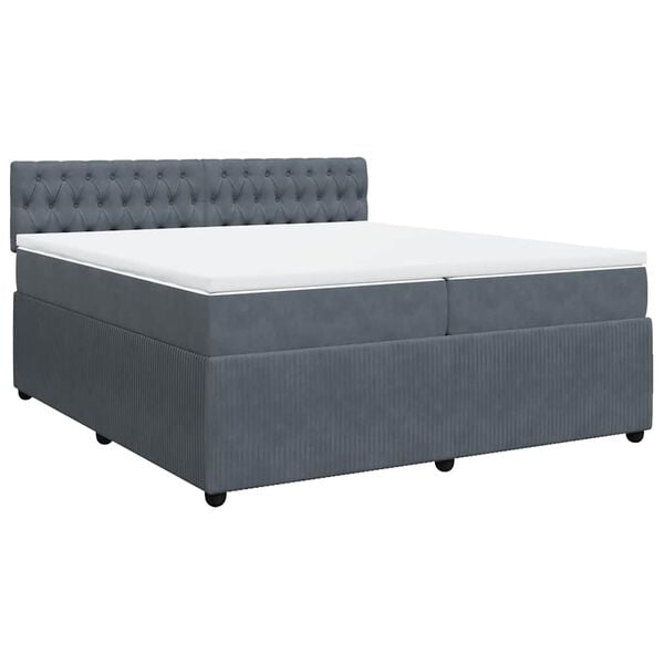 vidaXL Κρεβάτι Boxspring με Στρώμα Σκούρο Γκρι 200x200 εκ. Βελούδινο