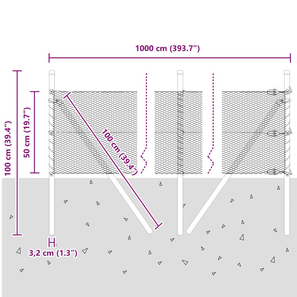 vidaXL Φράκτης Έξιγωνος Γκρι 0.5x10 m Σχοινί