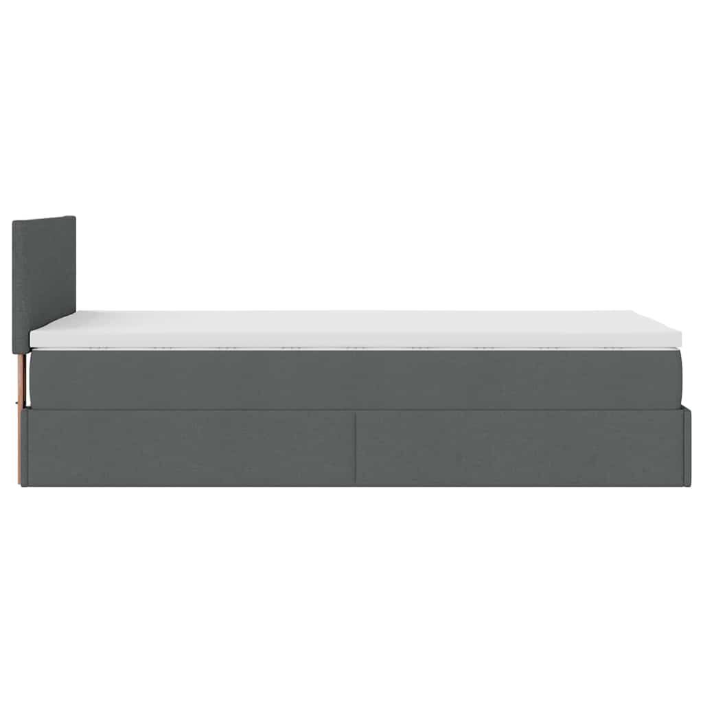 vidaXL Οθωμανικό κρεβάτι με στρώμα & LEDs Σκούρο γκρι 90x200 cm Ύφασμα