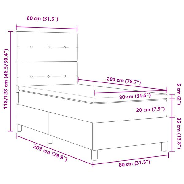 VidaXL Κρεβάτι με Ελατήριο και Στρώμα & LED Σκούρο Καφέ 80x200 εκ. Ύφασμα