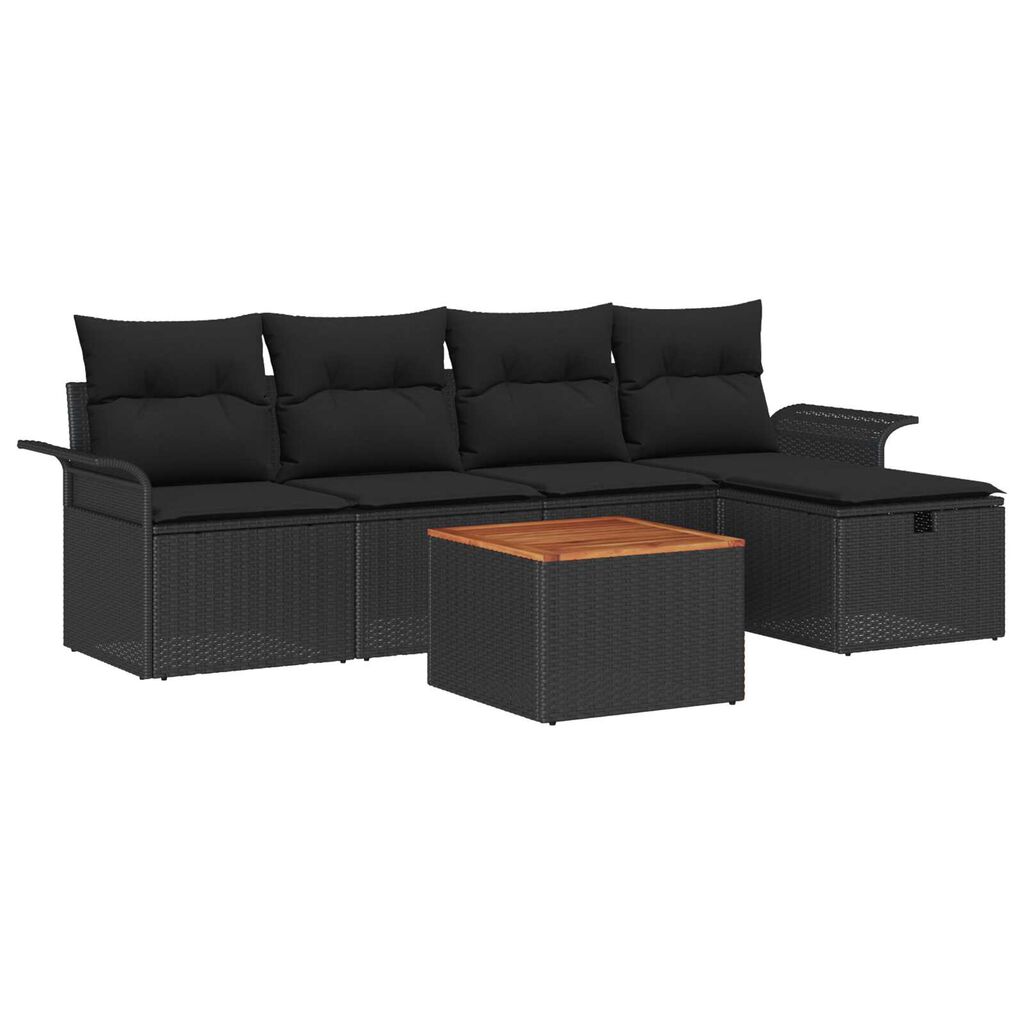 vidaXL Σετ Καναπέ Κήπου με μαξιλάρι 6 pcs Μαύρο Πολυ ράταν