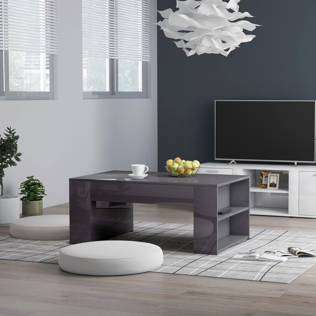 vidaXL Τραπεζάκι Σαλονιού Γυαλιστερό Γκρι 100x60x42 εκ. Μοριοσανίδα