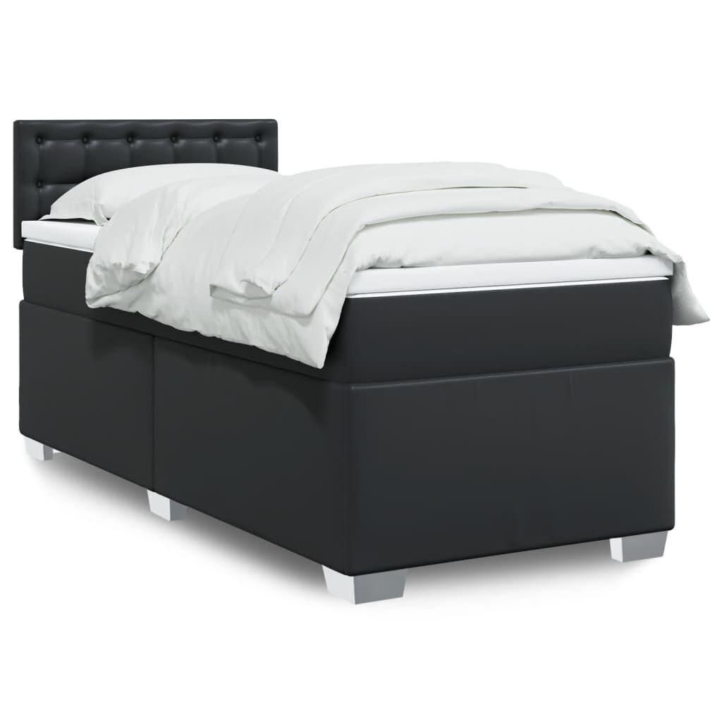 vidaXL Κρεβάτι Boxspring με Στρώμα Μαύρο 100x200εκ.από Συνθετικό Δέρμα