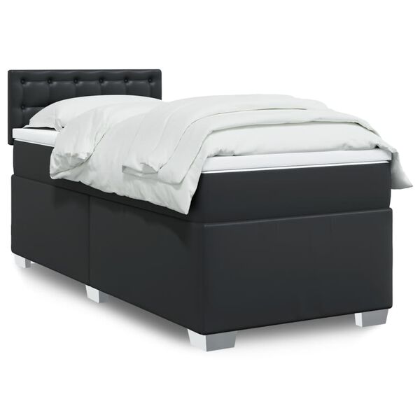 vidaXL Κρεβάτι Boxspring με Στρώμα Μαύρο 100x200εκ.από Συνθετικό Δέρμα