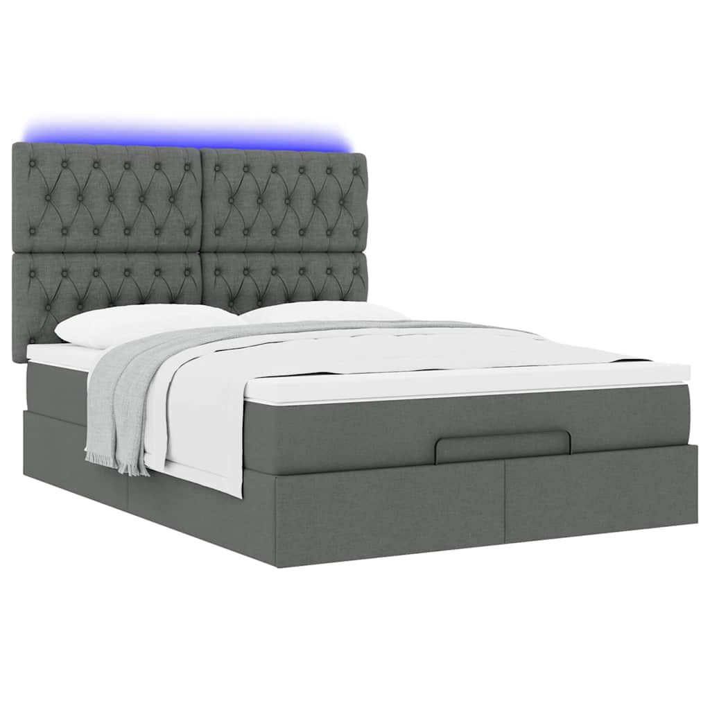 vidaXL Οθωμανικό κρεβάτι με στρώμα & LEDs Σκούρο γκρι 140x190cm Ύφασμα