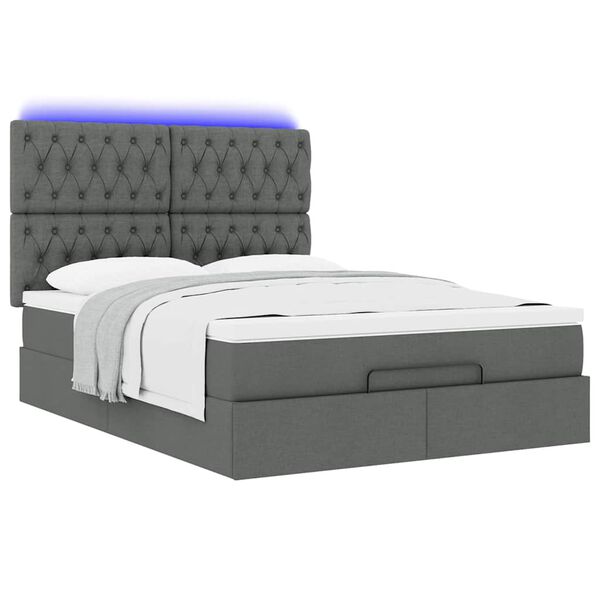 vidaXL Οθωμανικό κρεβάτι με στρώμα & LEDs Σκούρο γκρι 140x190cm Ύφασμα