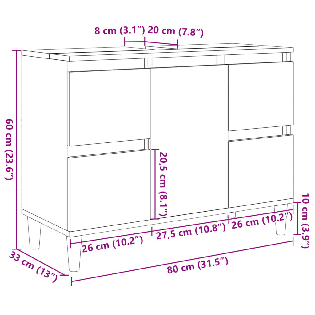 vidaXL Ντουλάπι Νιπτήρα Sonoma Δρυς 80x33x60 εκ. Επεξεργασμένο Ξύλο