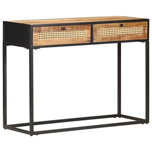 vidaXL Τραπέζι Κονσόλα 100x35x75 εκ Ακατ. Ξύλο Μάνγκο/Φυσικό Καλάμι