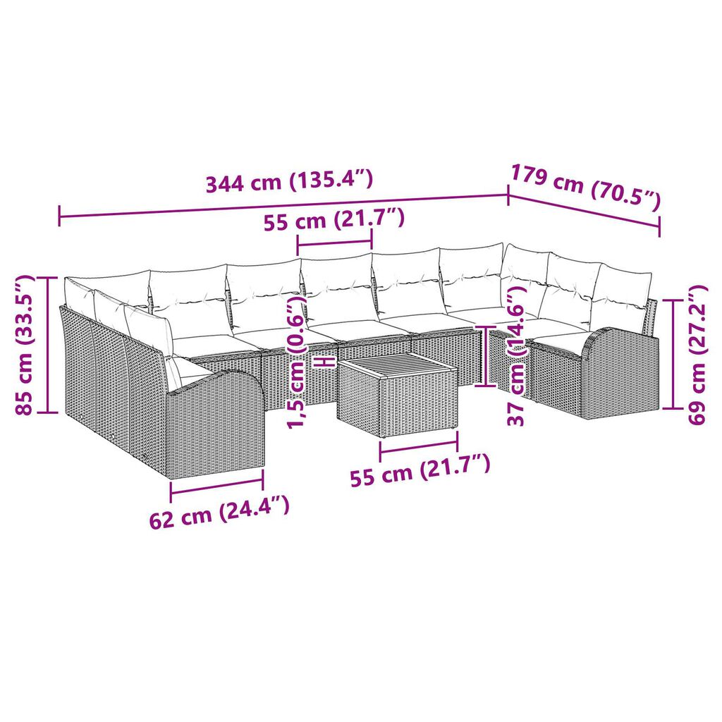 vidaXL Σετ Καναπέ Κήπου 11 pcs Μαύρο και λευκό