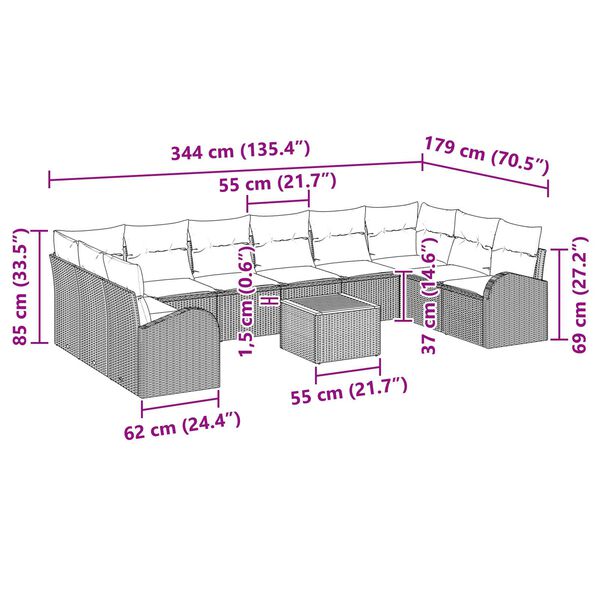 vidaXL Σετ Καναπέ Κήπου 11 pcs Μαύρο και λευκό